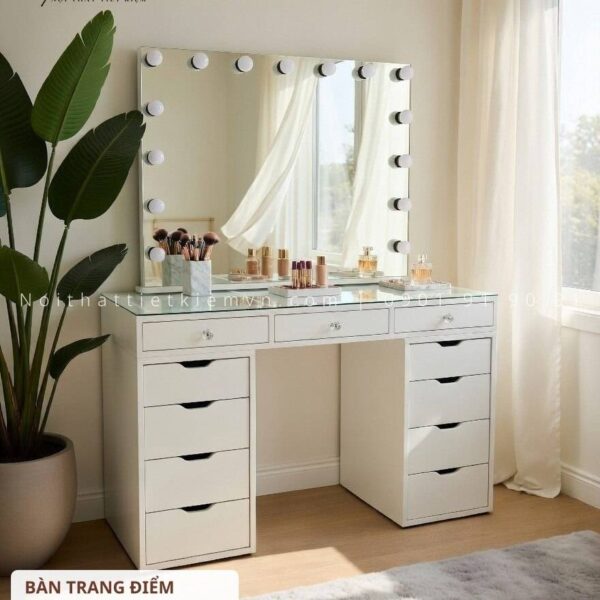 bàn trang điểm có đèn cao cấp elizabeth ngang 1m2