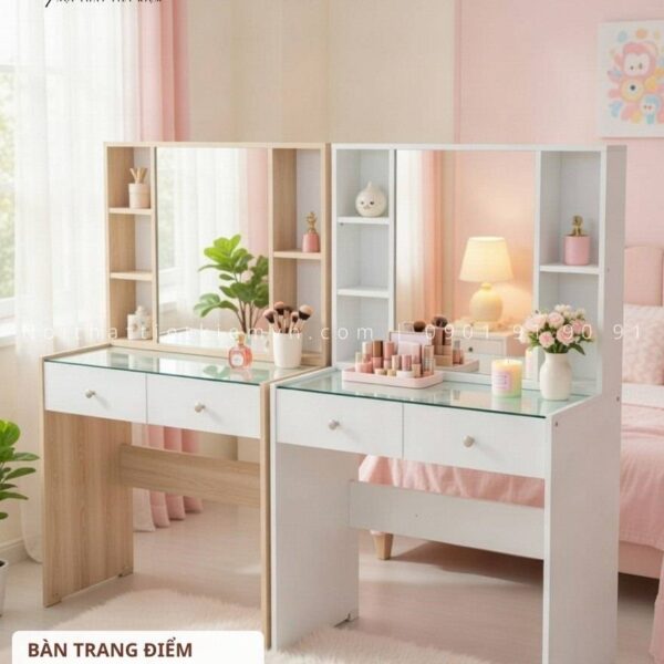 bàn trang điểm gỗ có kệ nước hoa