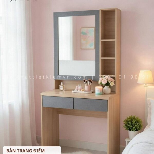 Bàn trang điểm gỗ có kệ nước hoa ngang 80cm