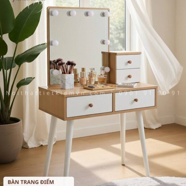 Bàn trang điểm gỗ, gương có đèn led