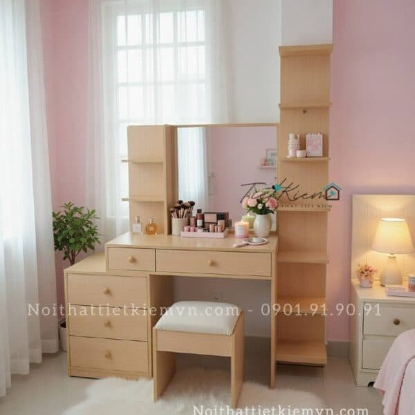 Bàn trang điểm gỗ thiết kế ngang 1m2 + kệ nước hoa