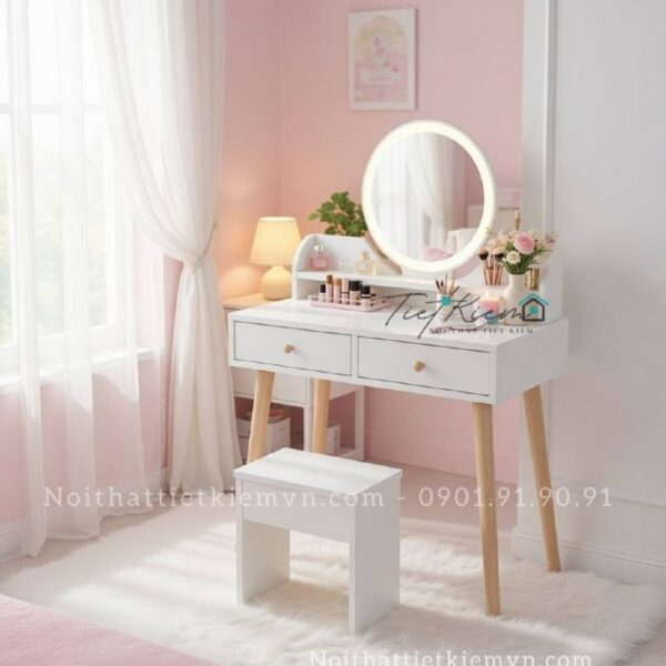 bàn trang điểm gương tròn có đèn