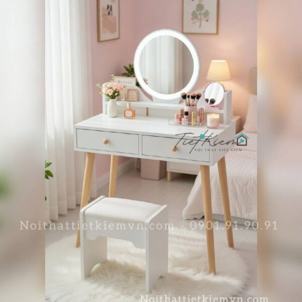 bàn trang điểm gương tròn có đèn