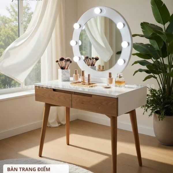 Bàn trang điểm gương tròn có đèn led