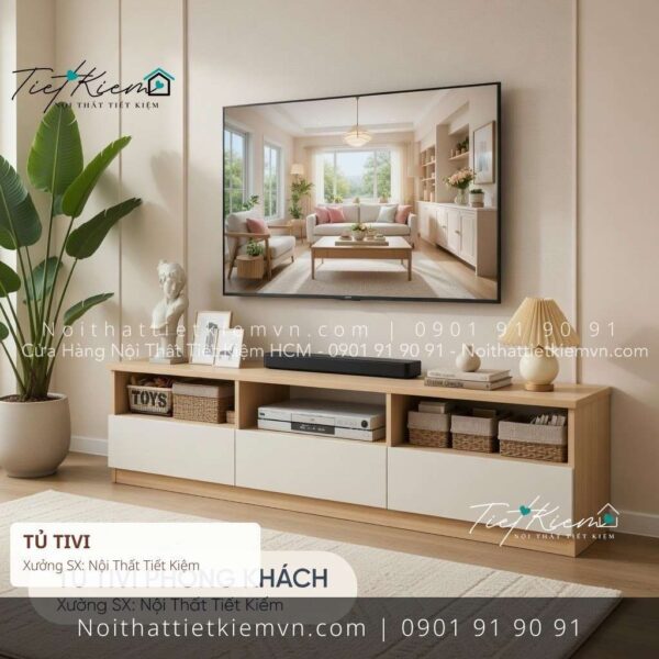 kệ tivi decor phòng khách màu trắng ngang 1m4