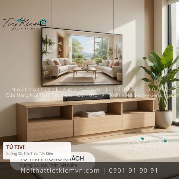 kệ tivi decor phòng khách màu trắng ngang 1m4