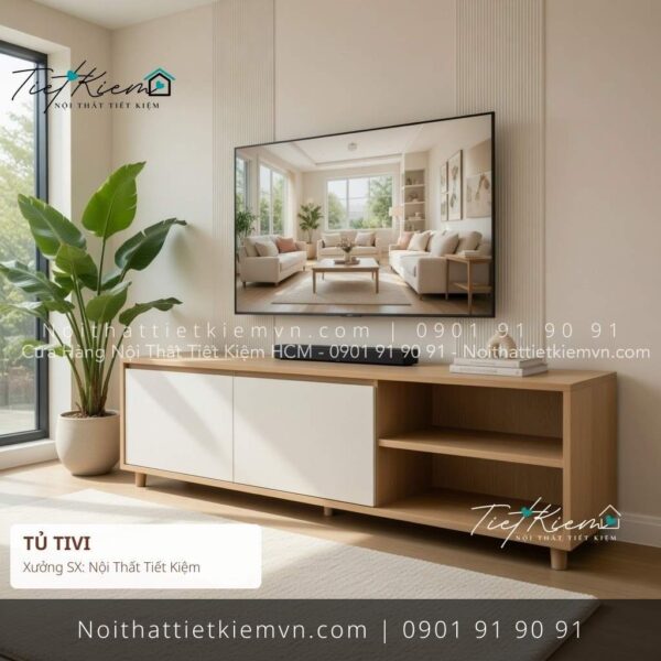 kệ tủ tivi phòng khách gỗ đẹp ngang 1m4