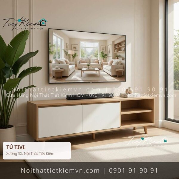 kệ tủ tivi phòng khách gỗ đẹp ngang 1m4