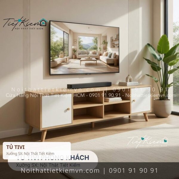 kệ tủ tivi phòng khách gỗ đẹp ngang 1m4