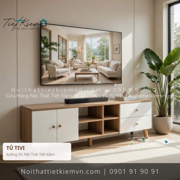 Kệ tủ tivi phòng khách gỗ đẹp ngang 1m4