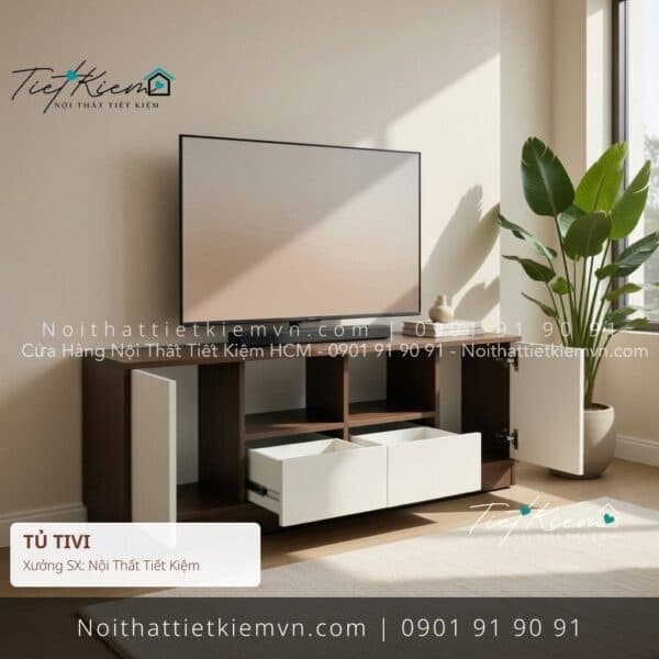 Kệ tủ tivi phòng khách gỗ đẹp ngang 1m6