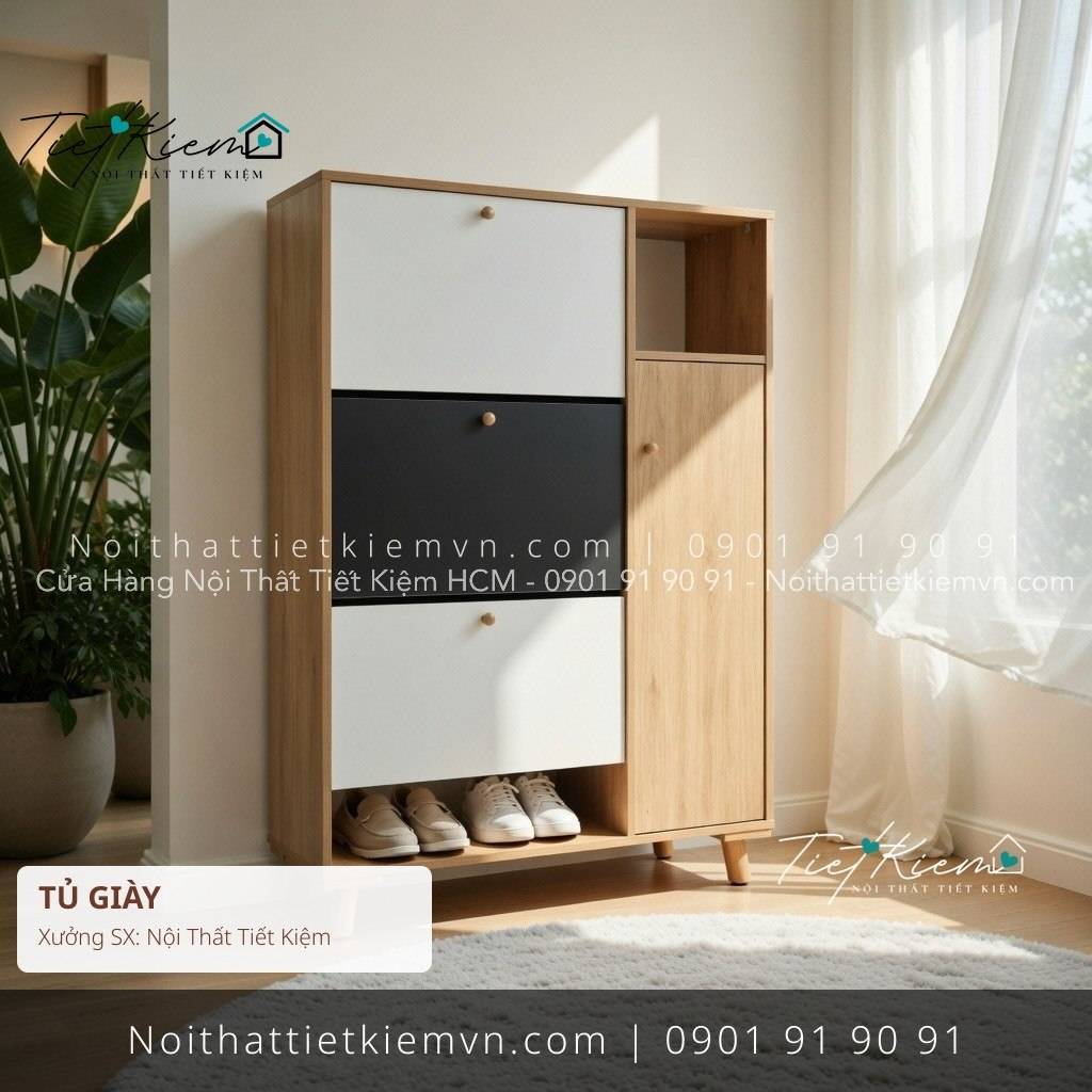 Tủ giày thông minh cửa lật ngang 90cm cho nhà phố 3 tủ giày thông minh cửa lật