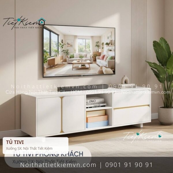 Tủ tivi thiết kế cánh bo ngang 1m6