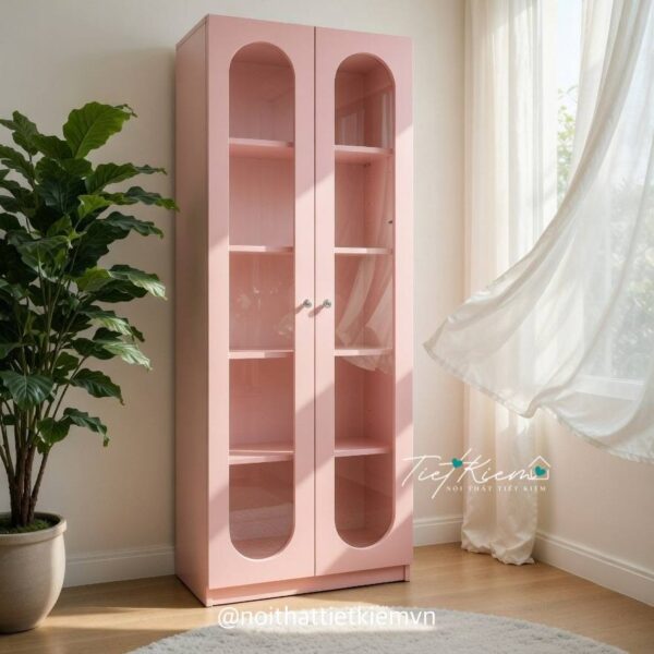 Tủ trưng bày màu hồng cánh kính vòng ngang 60cm