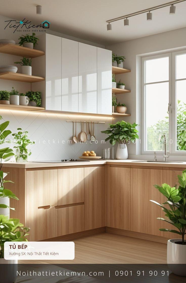 3+ mẫu tủ bếp cánh lùa Japandi giá rẻ - Tủ Bếp - Nội Thất Tiết Kiệm