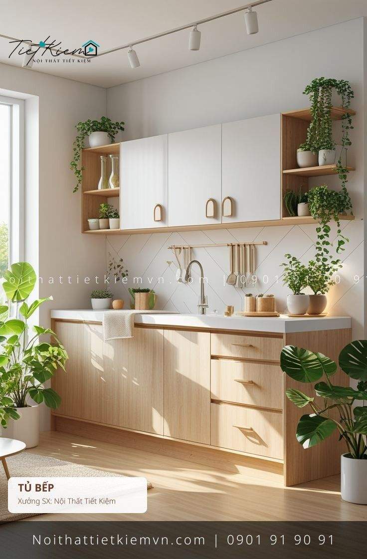 3+ mẫu tủ bếp cánh lùa Japandi giá rẻ - Tủ Bếp - Nội Thất Tiết Kiệm