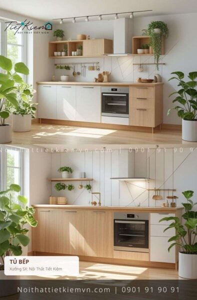 3+ tủ bếp gỗ nhiều tầng thông minh giá rẻ 1 Tủ Bếp Nội Thất Tiết Kiệm HCM