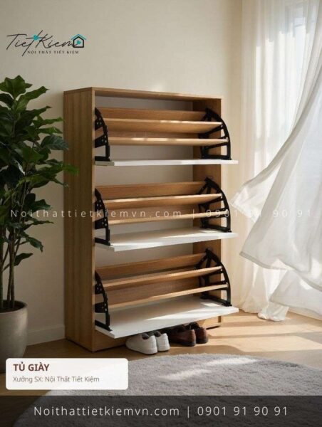 79 mẫu tủ giầy cửa mở màu sồi cho căn hộ giá rẻ 1 Tủ Giày Nội Thất Tiết Kiệm HCM