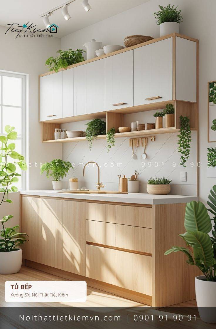 9 mẫu thi công tủ bếp chữ L phối gỗ giá rẻ - Thi Công Tủ Bếp - Nội Thất Tiết Kiệm