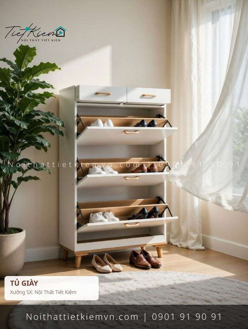 mẫu tủ để giầy MDF hiện đại giá rẻ - Tủ Giày - Nội Thất Tiết Kiệm