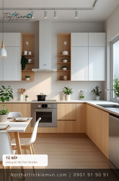 top 39 thi công tủ bếp hiện đại có gương HCM giá rẻ 1 Thi Công Tủ Bếp Nội Thất Tiết Kiệm HCM