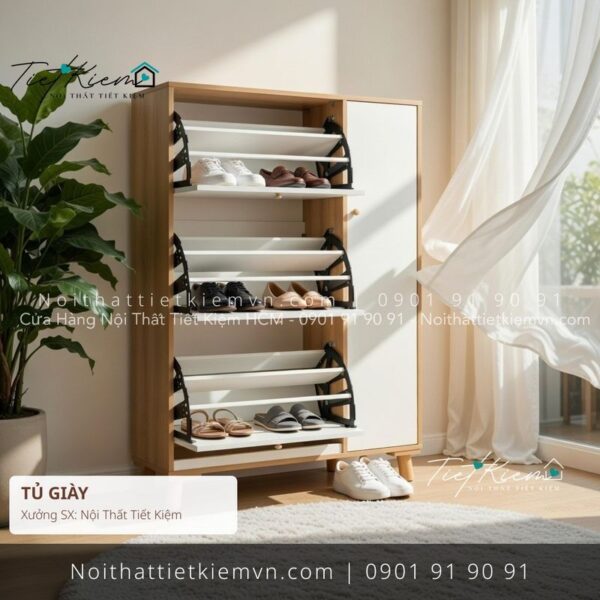 top 9 các mẫu tủ giầy cửa mở có gương đẹp giá rẻ 1 Tủ Giày Nội Thất Tiết Kiệm HCM