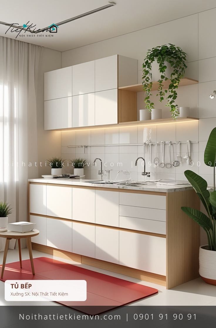 top tủ bếp MDF cửa lùa cho căn hộ giá rẻ - Tủ Bếp - Nội Thất Tiết Kiệm